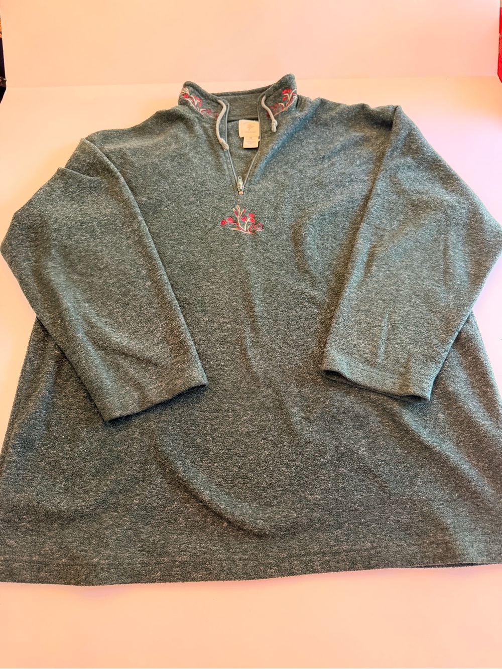 Vintage Victoria's Secret Country Fleece 1/4 Zip Pullover M Green Floral